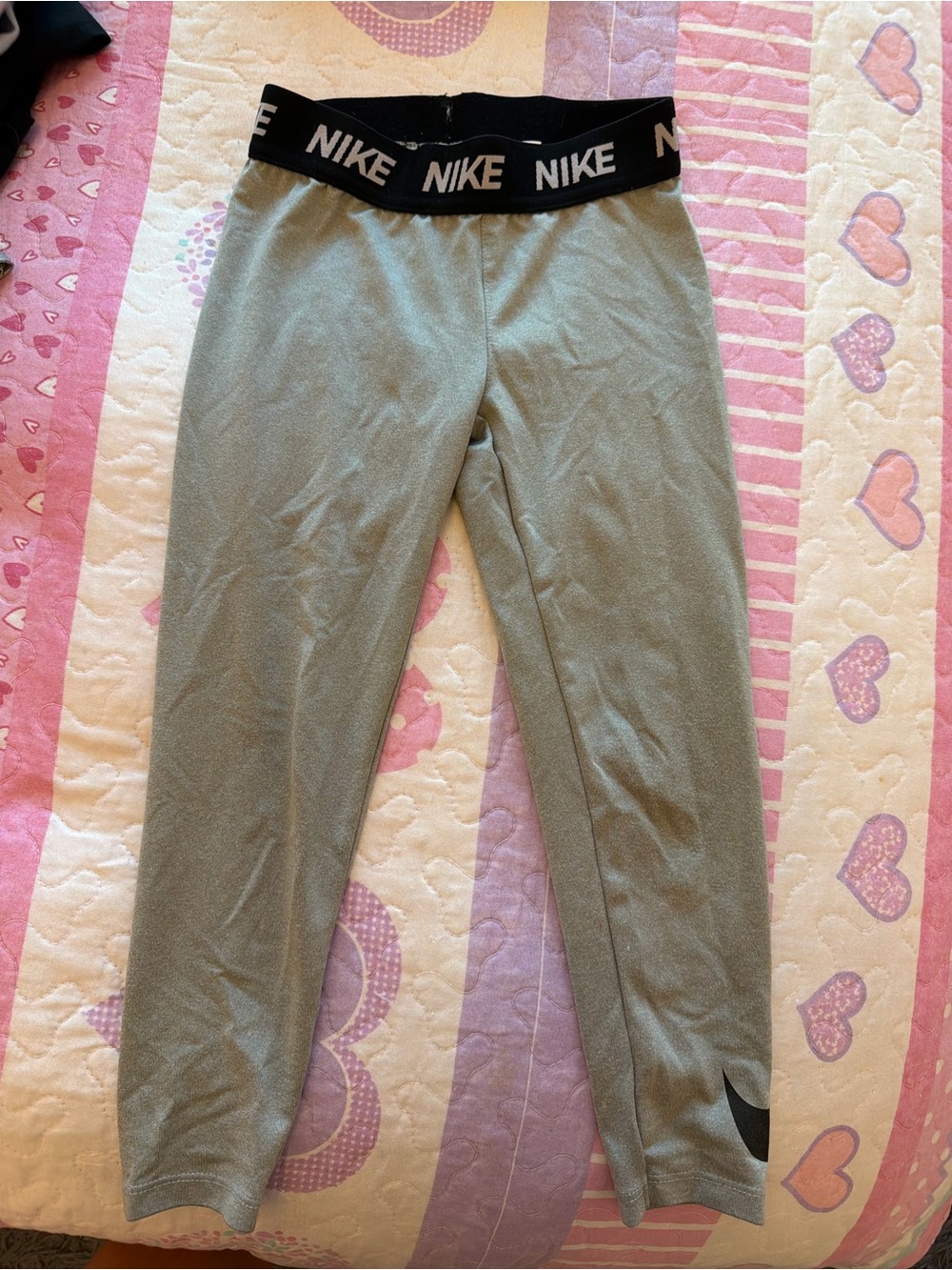Nike Girls Light Green Leggings with Branded Waistband